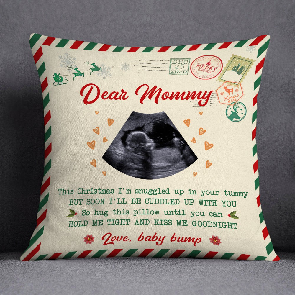 Kiss Me Goodnight Christmas Pillow Personalized Gift For Expecting Mom