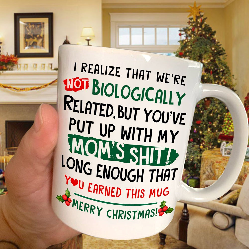 Gift For Step Dad Biologically Bonus Dad Christmas Mug For Step Dad