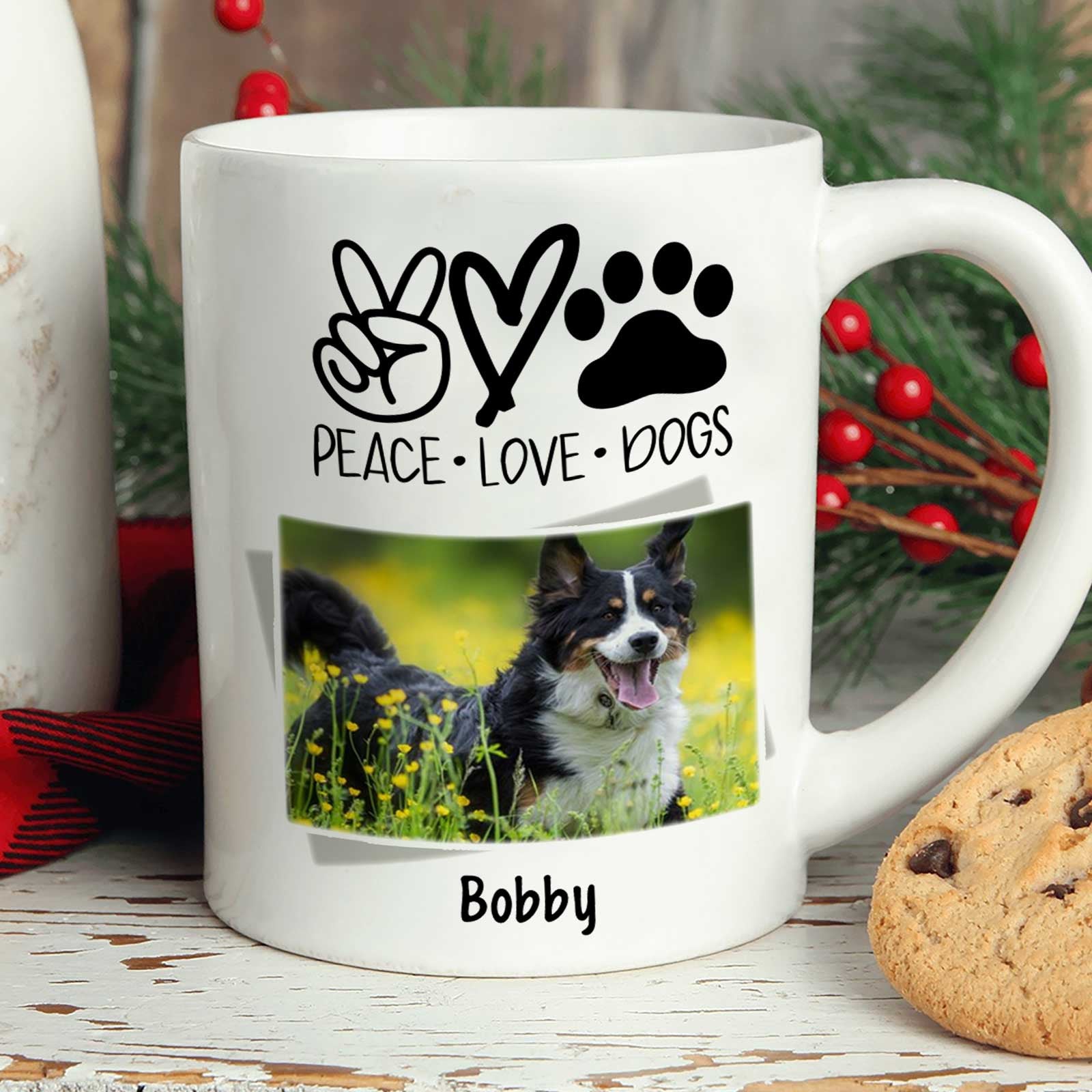 Personalized Mug for Dog Lover, Peace Love Dog Mug