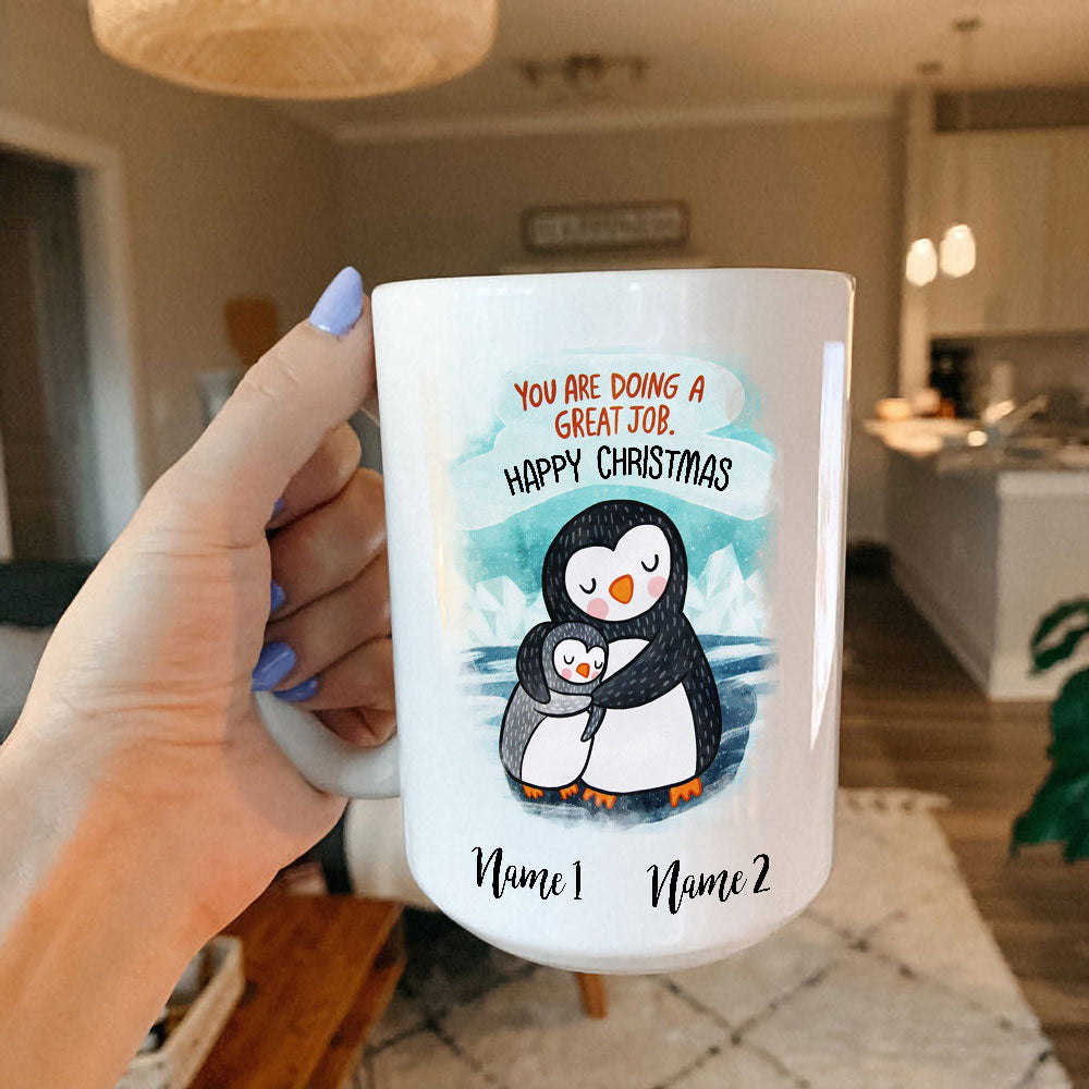 Personalized You Are Doing A Great Job Happy Christmas Penguins Mug