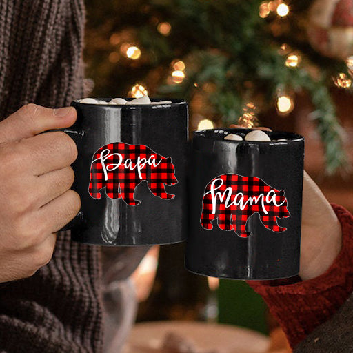 Couple gifts Red plaid papa bear matching mugs gifts