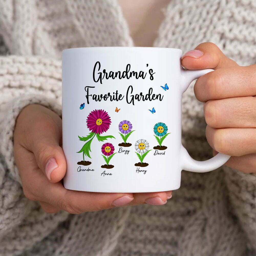 Personalized Mother's Day Gift For Grandma's Garden Grandkids Name Mug