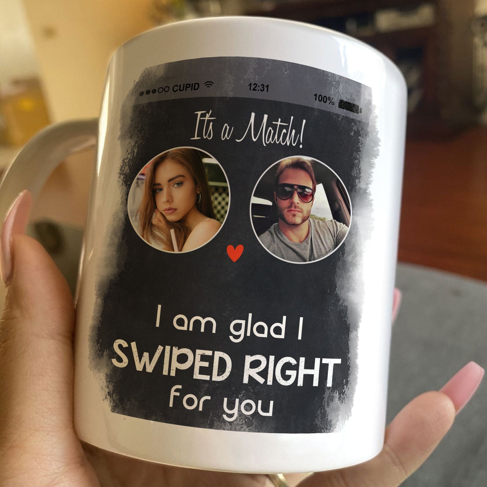 Christmas Couple I Am Glad That I Swiped Right Funny Personalized Mug