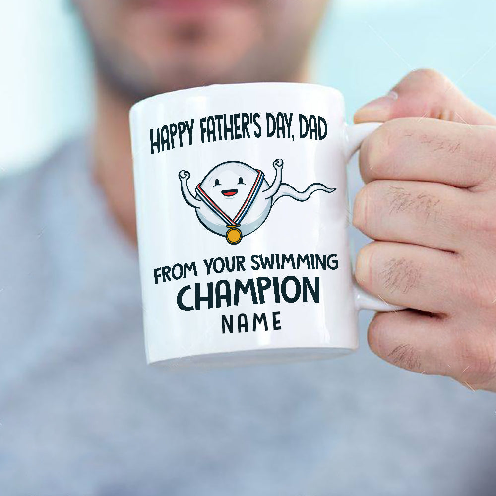 Personalized Swimming Champion Happy Fathers Day Mug Gift For Dad