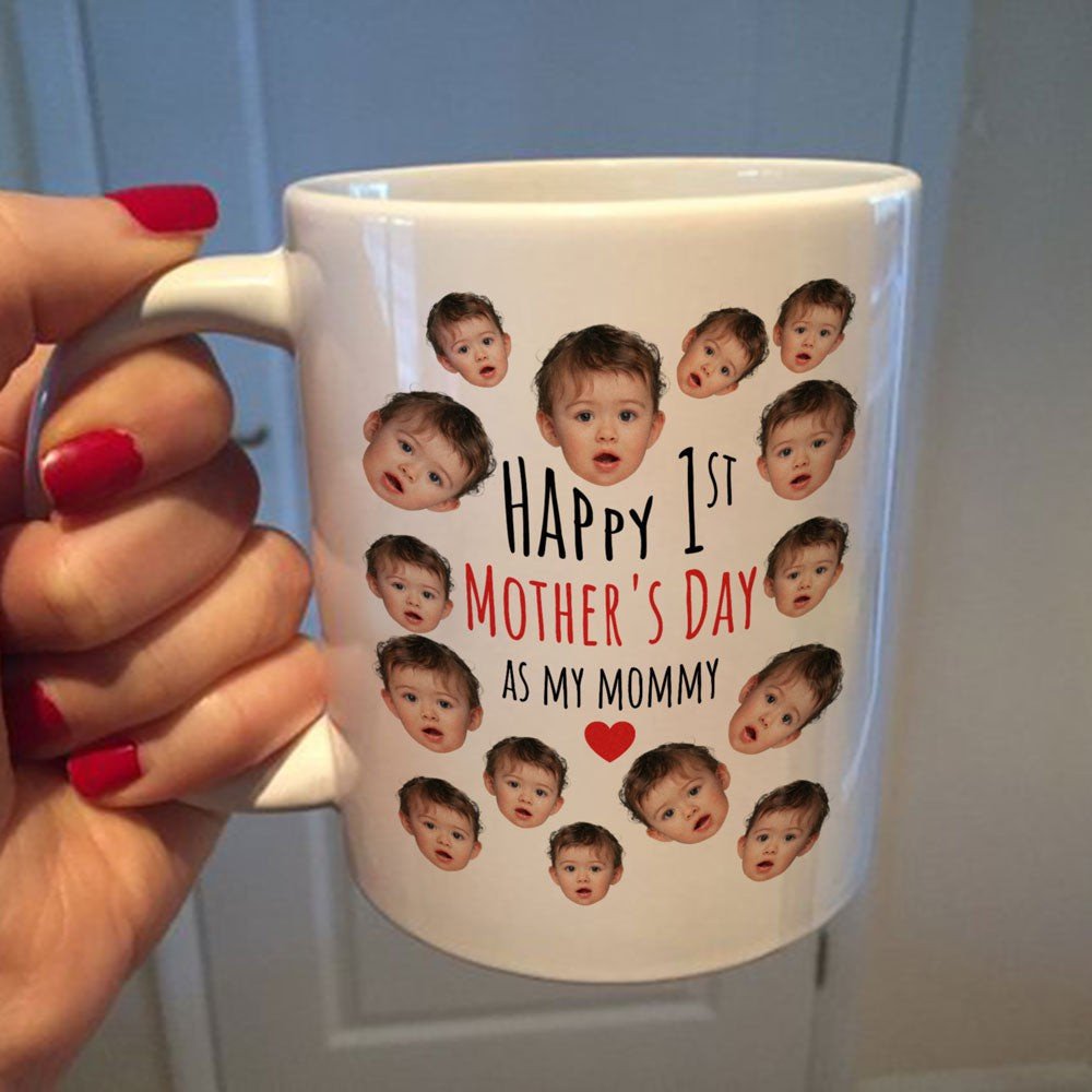 Personalized 1st Mother's Day Baby Face Boy Mug Gift For Mom