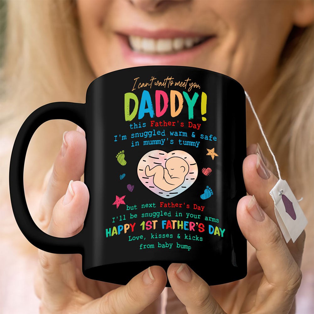 Gift For Expecting Dad From Bump Snuggled Warm & Safe Black Mug