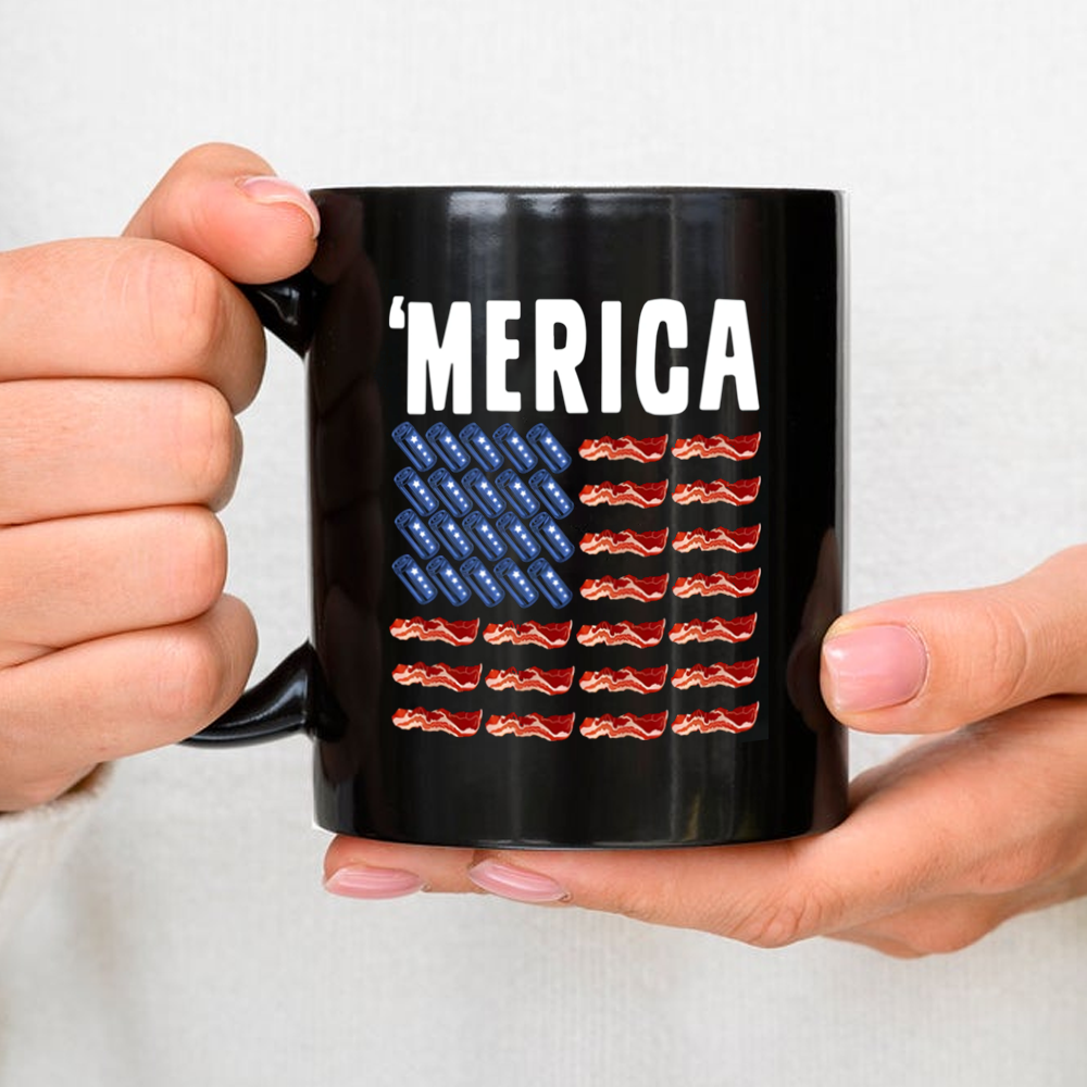 Merica Bacon And Beer Flag Mug Gift For Him