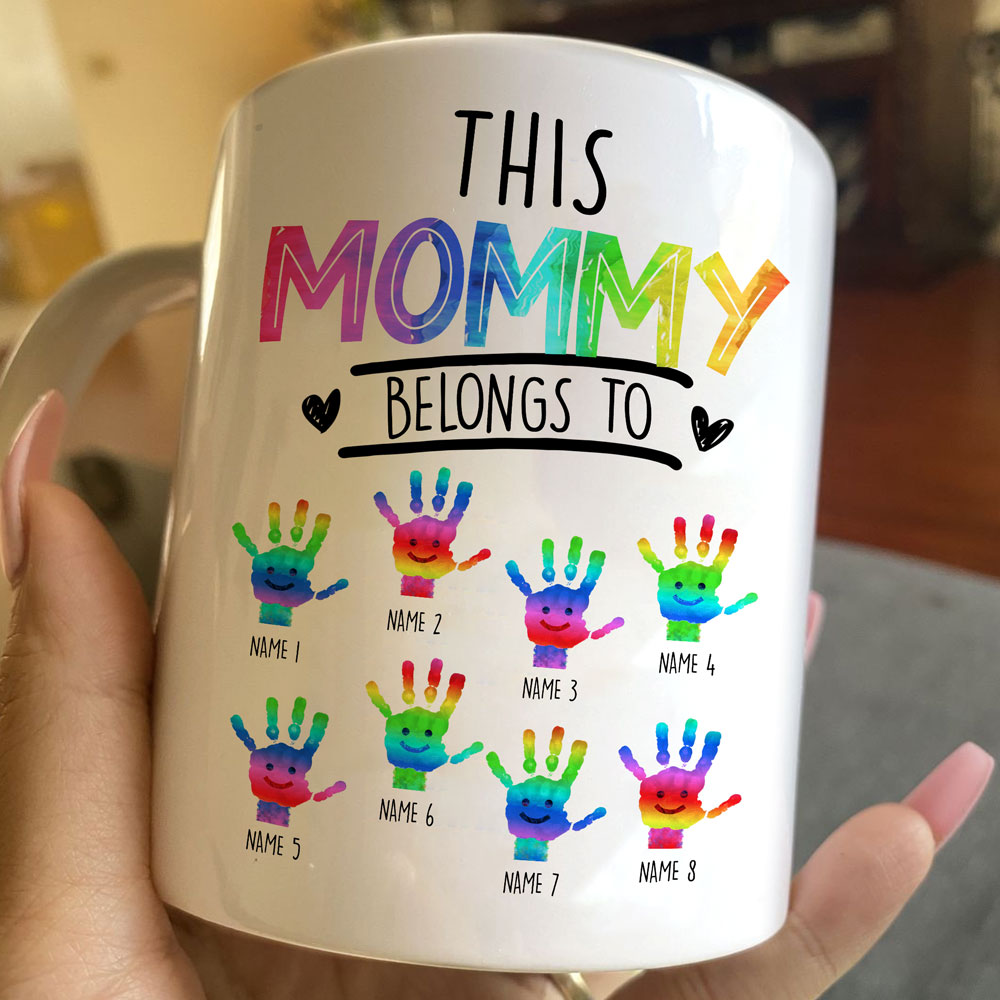 This Mommy Belongs To Handprint Heart Mugs Personalized Gift For Mom
