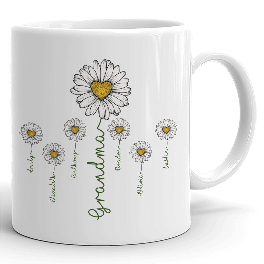 Grandma With Kids Daisy Flowers Meaningful Personalized Mug