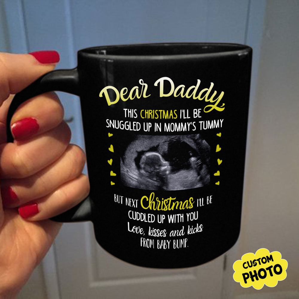 This Christmas I'll Be Snuggled Up In Mom Tummy Personalized Black Mug