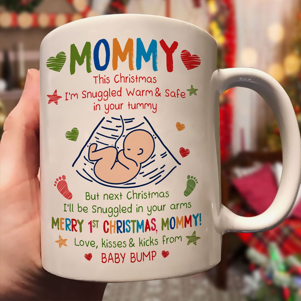 Christmas Gift For Mom To Be Green &amp; Red Snuggled Mug