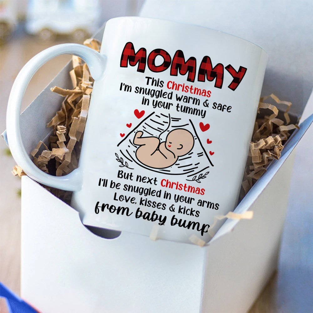 Christmas Gift For Mom To Be Red Plaid Baby Bump Mug