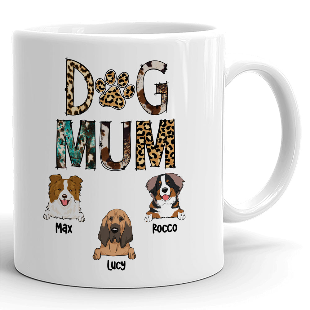 Dog Mum Leopard Print Custom Dog Breed Funny Personalized Mug