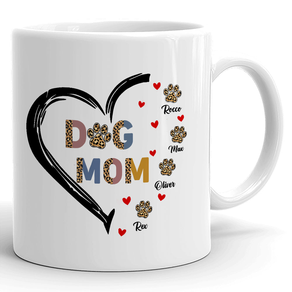 Dog Mom Leopard Paw Print Custom Dogs Name Personalized Mug