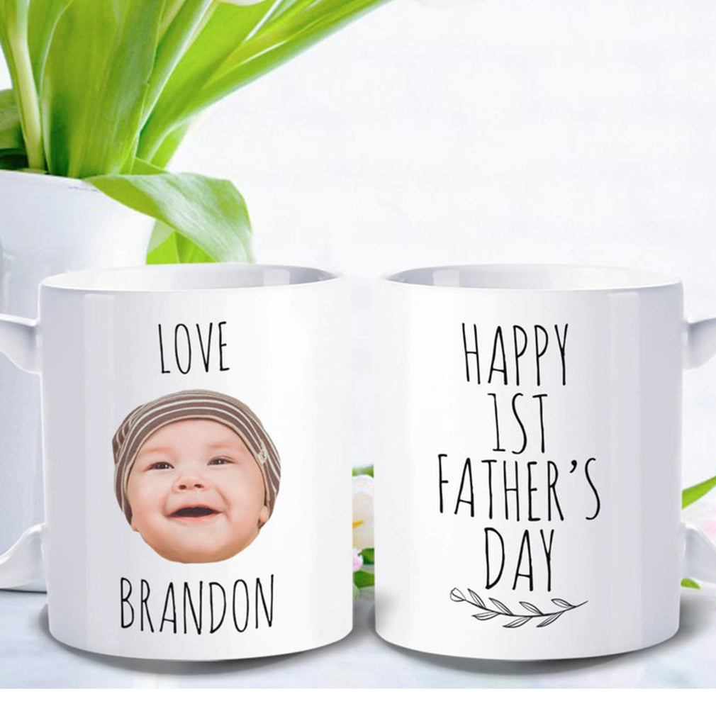 Happy First Father Day Personalized Baby's Name And Picture Cute Mug