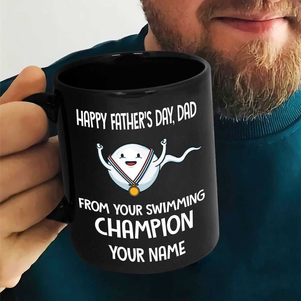 Father's Day Personalized Swimming Champion Black Mug