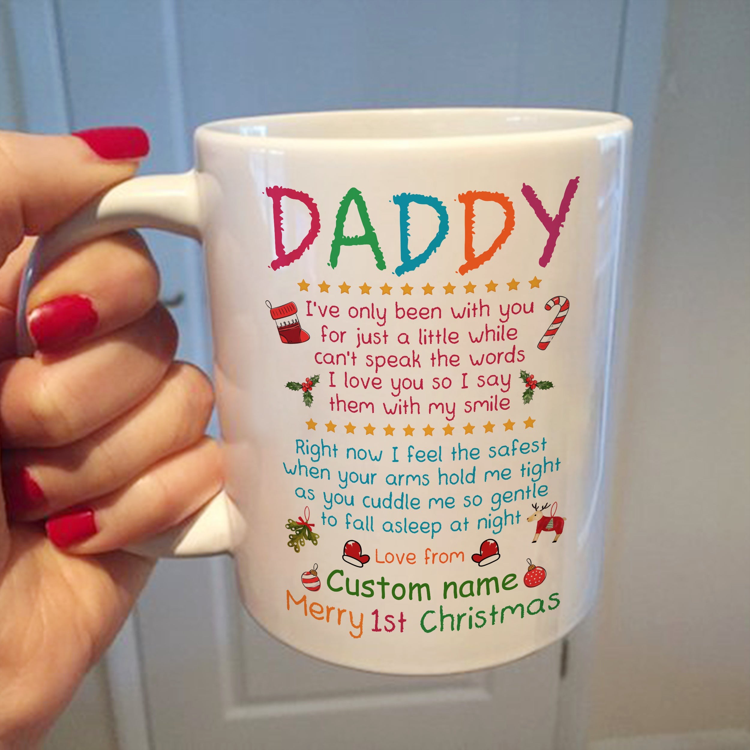 Personalized Colorful Christmas Mug Gift For New Dad