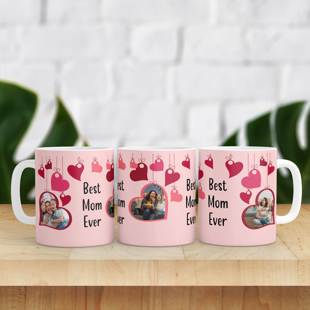 Best Mom Ever Custom Heart Hanging Photo Personalized Mug