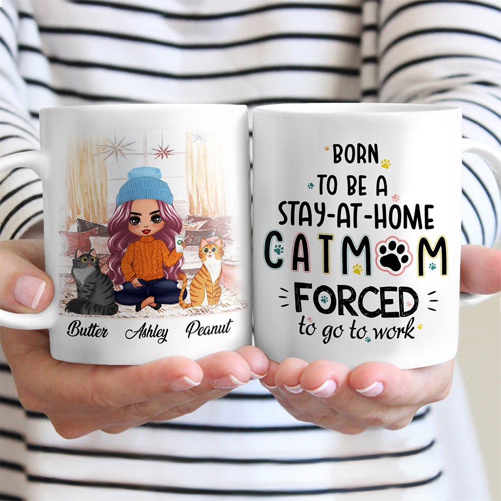 Personalized Born To Be A Stay At Home Cat Mum Funny Mug