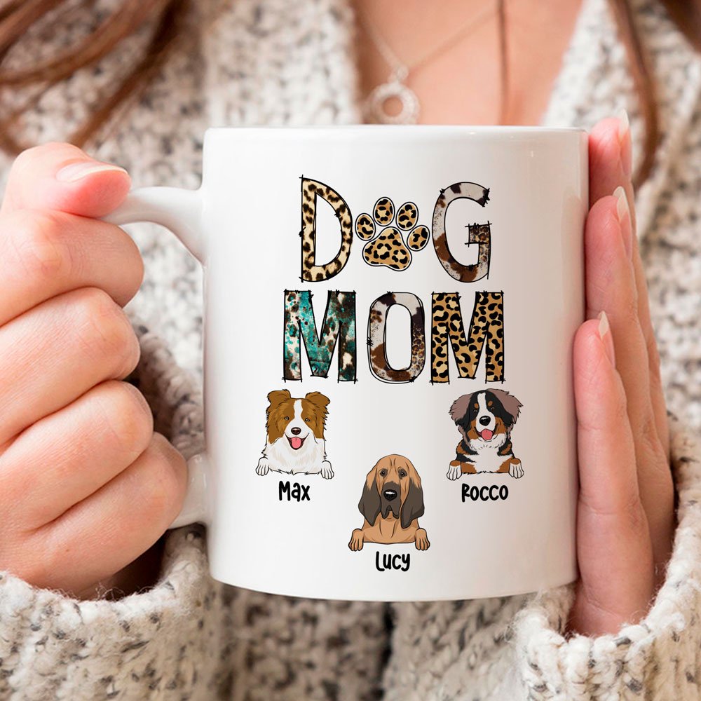 Personalized Dog Mom Leopard Print Custom Dog Breed Mug