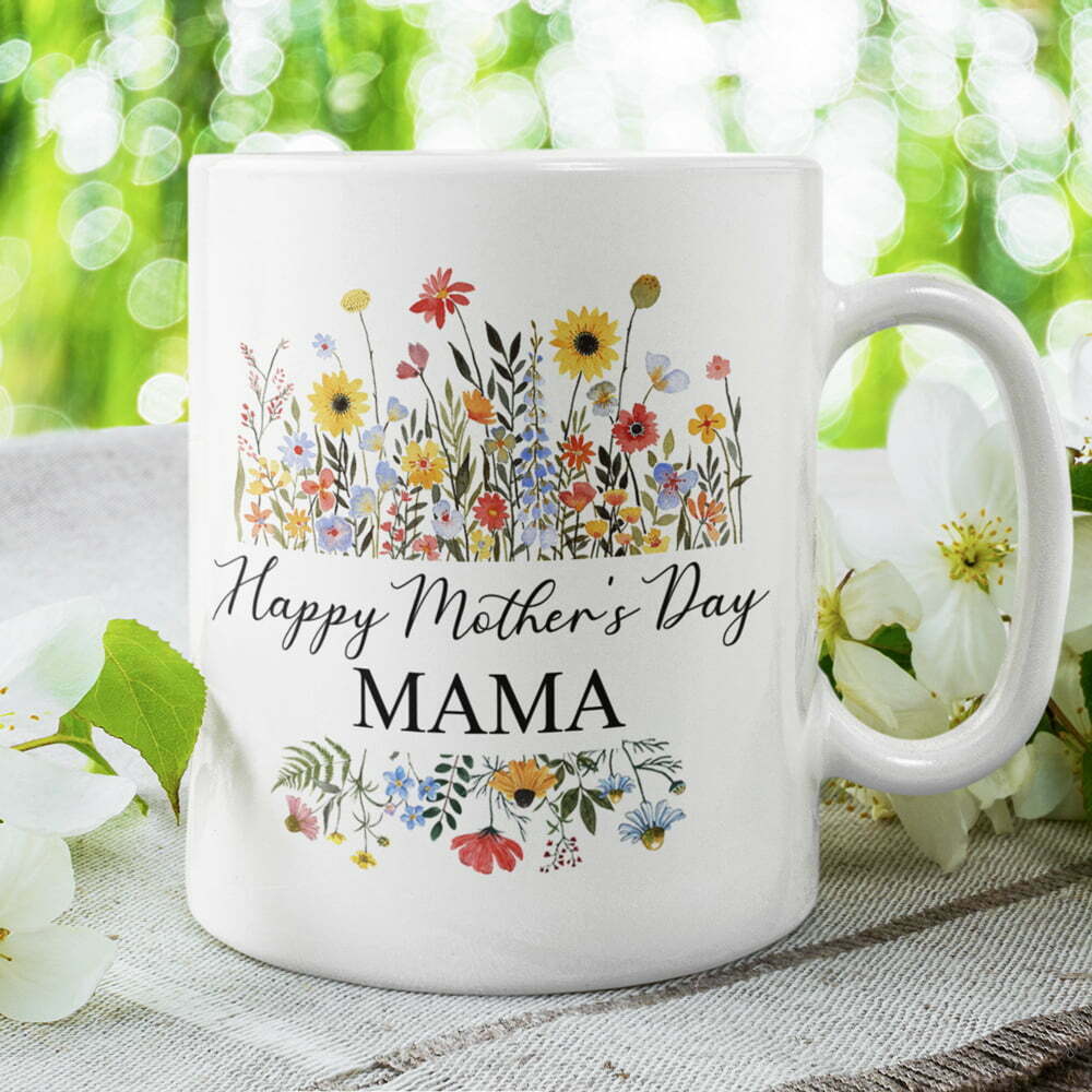 Wild Flower Border Mother's Day Mugs Personalized Gift For Mom