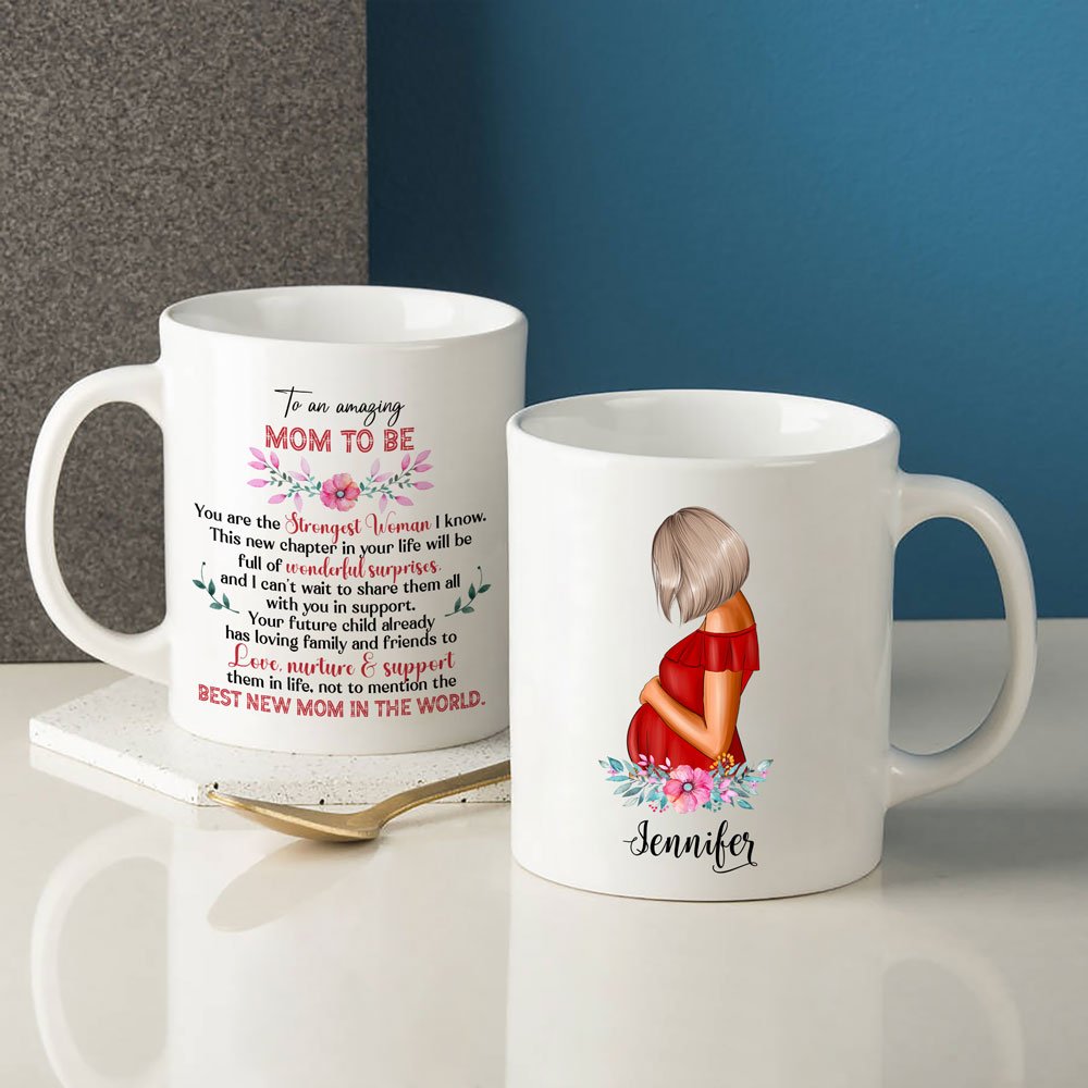 The Strongest Woman Floral Mugs Personalized Gift For Expecting Mom