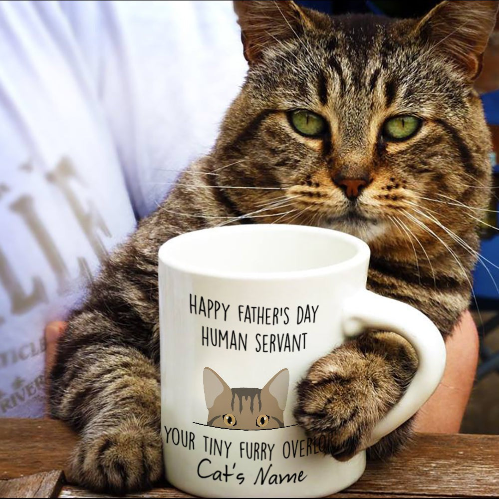 Personalized Father's Day Tiny Furry Overlord Mug Gift For Cat Dad