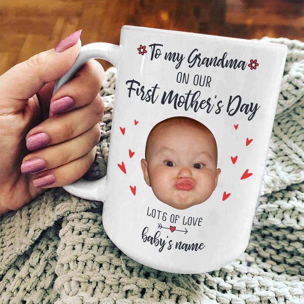 For Grandma Baby Face Our First Mother's Day 2021 Personalized Mug