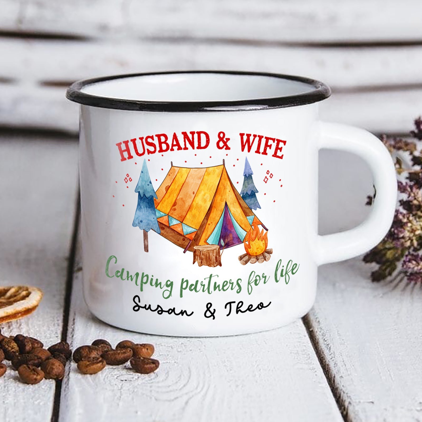 Personalized Camper Mug, Christmas Gift For Couple, His And Hers, Accessories Camping, Outdoor Camping Decor, Camping Partners For Life