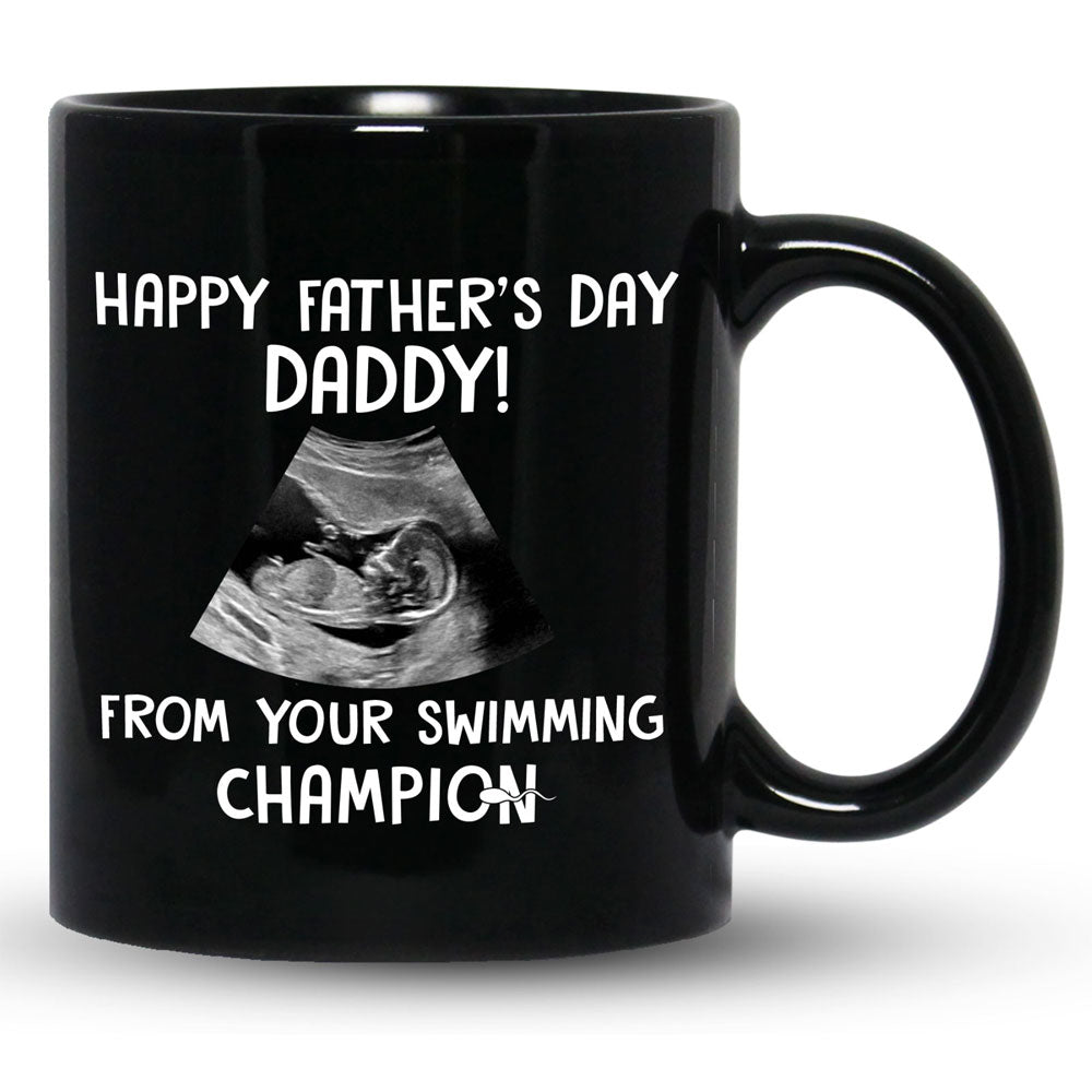 Father's Day From Your Swimming Champion Personalized Black Mug