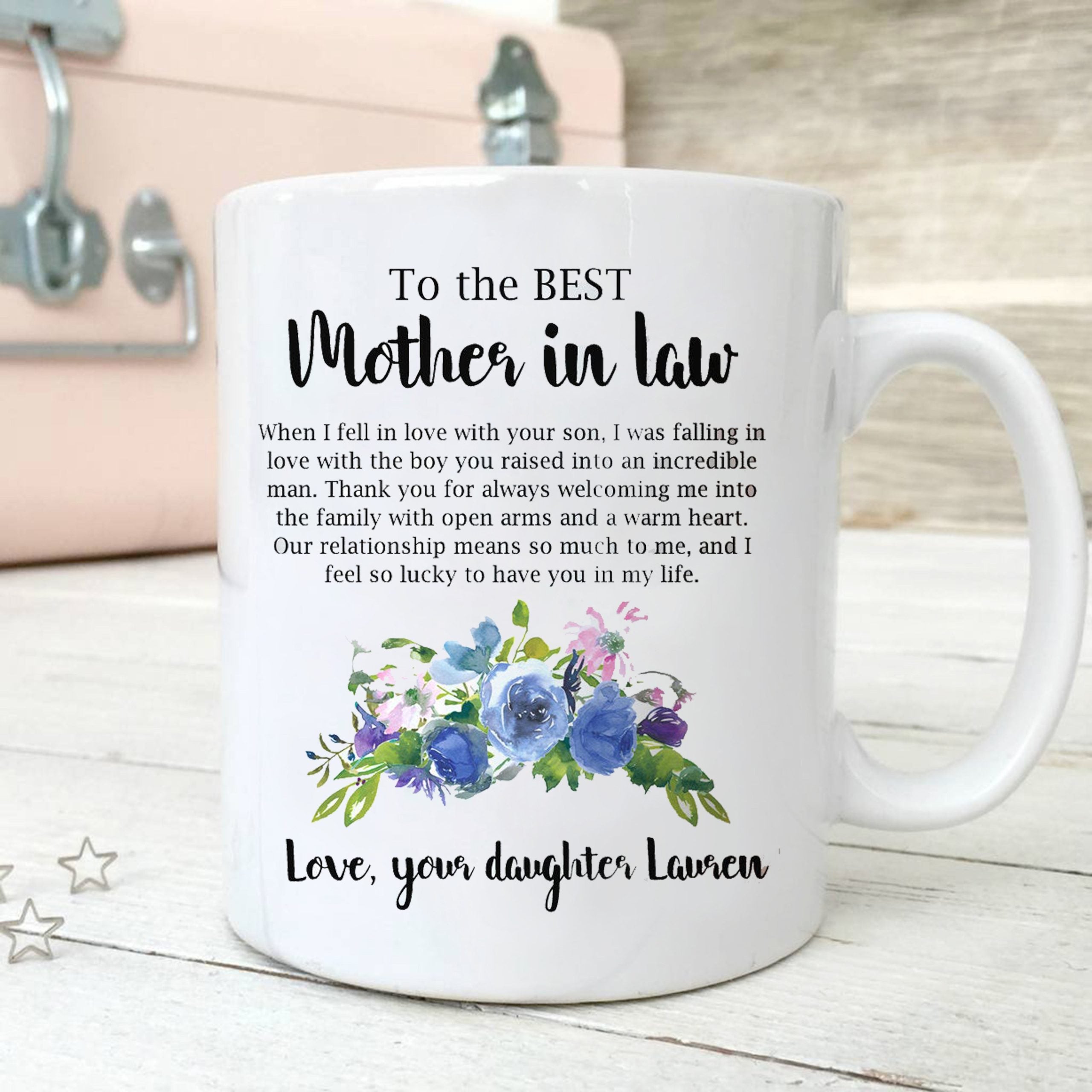 Gift For Best Mother In Law Blue Flowers Personalized Mug