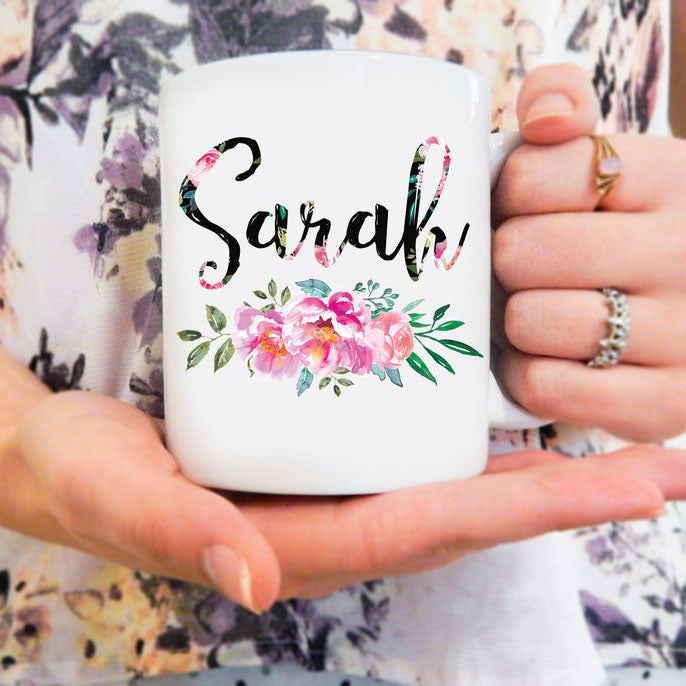 Name Floral Wedding Favors Bridesmaid Personalized Mugs