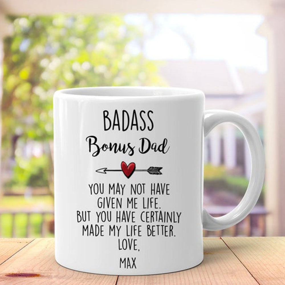 Personalized Badass Bonus Dad Mug Gift For Step Dad