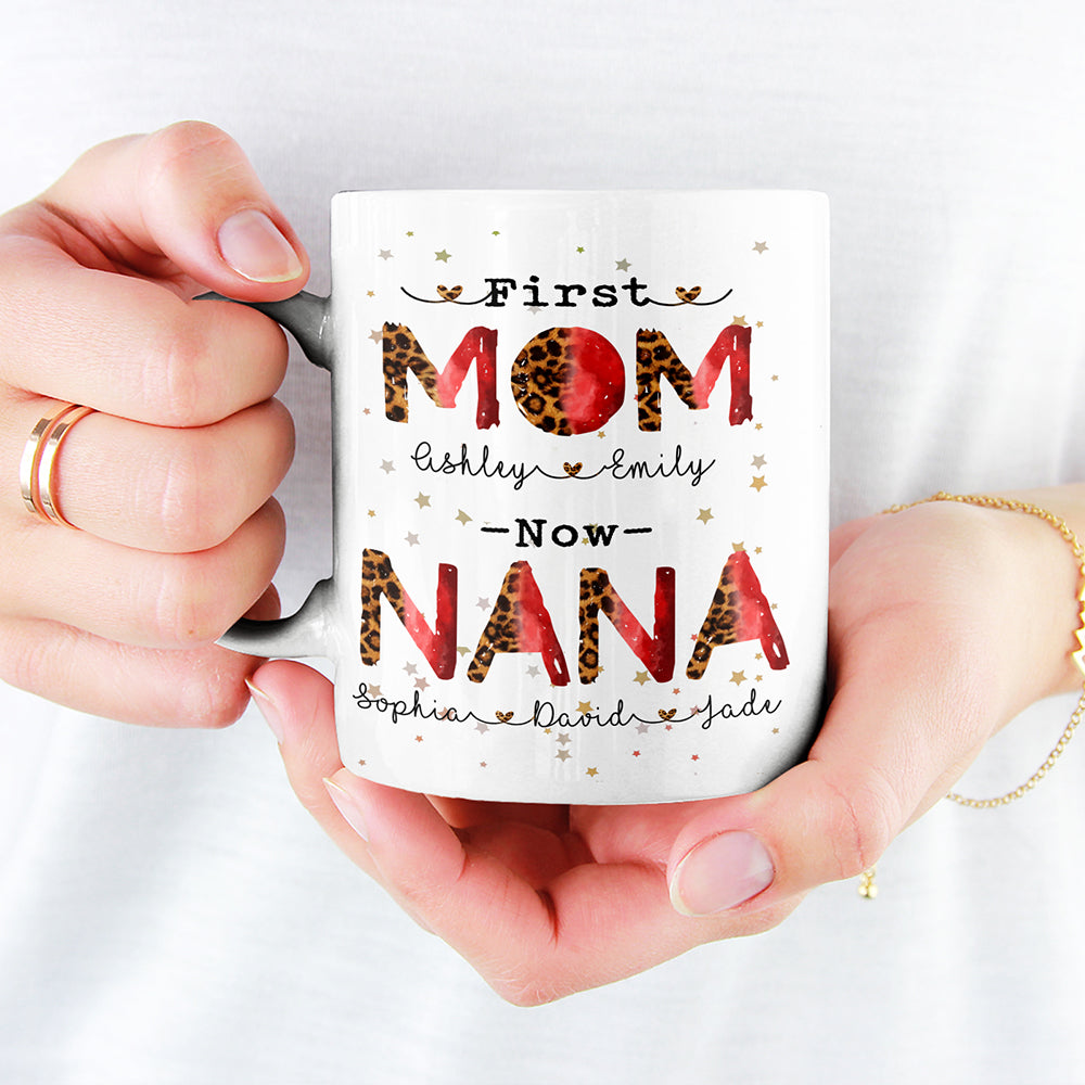 Personalized First Mom Now Grandma With Kid's Name Mug