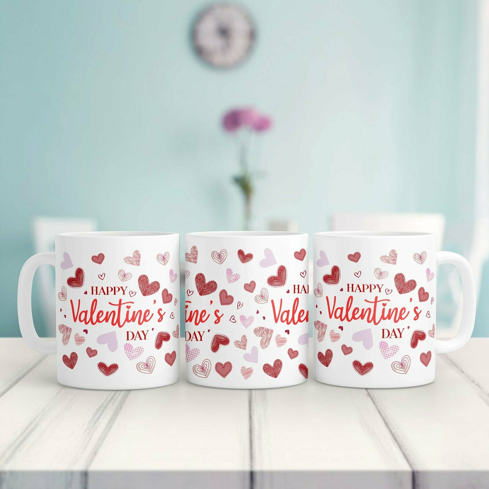 Valentines For Women Wife Girlfriend Red and Pink Hearts Romantic Mug