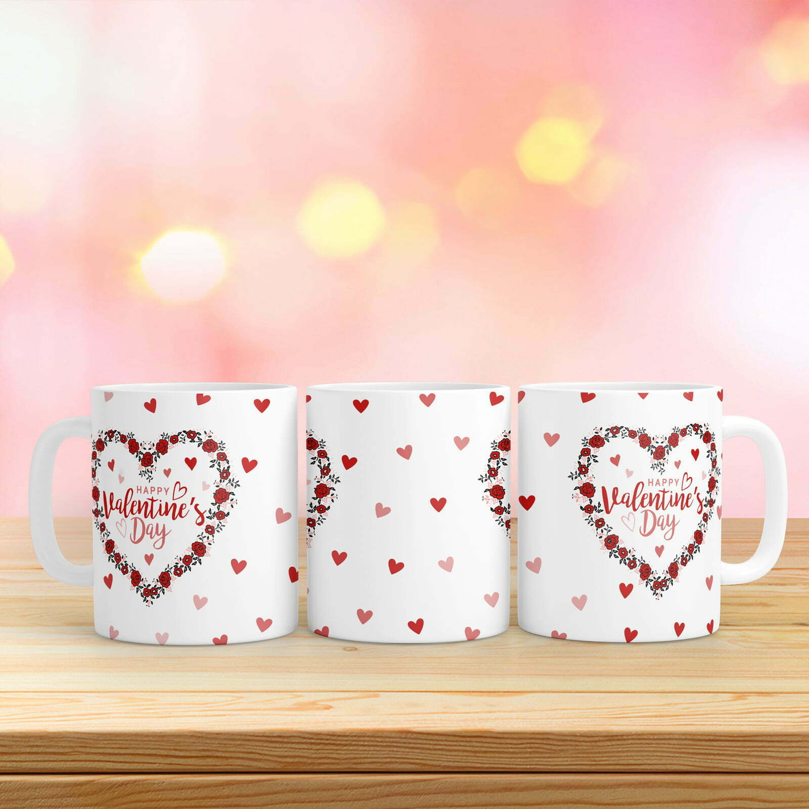 Valentines Wife Girlfriend Bundle with Heart Roses Wreath Romantic Mug