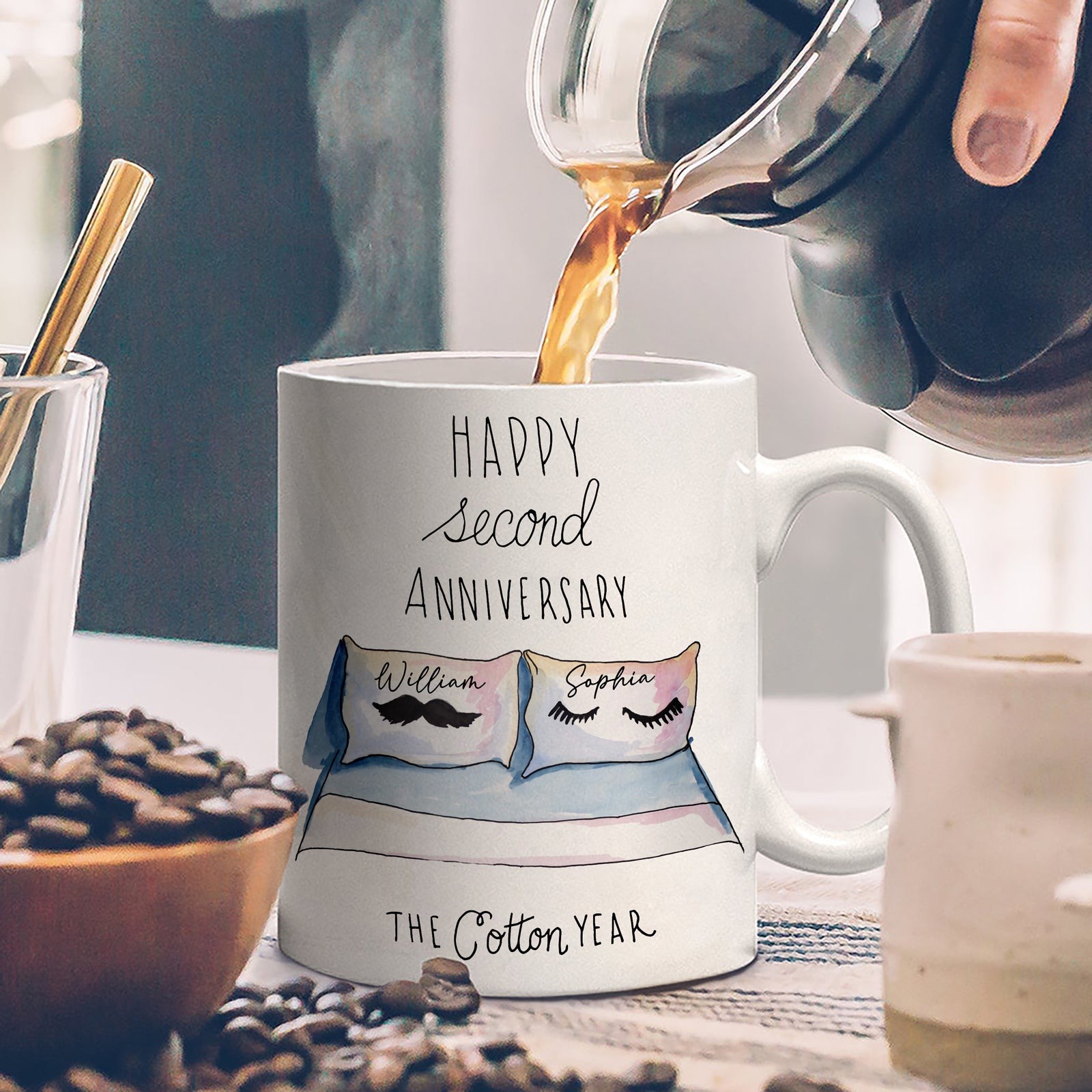 Happy Second Anniversary Couple Name Funny Personalized Mug