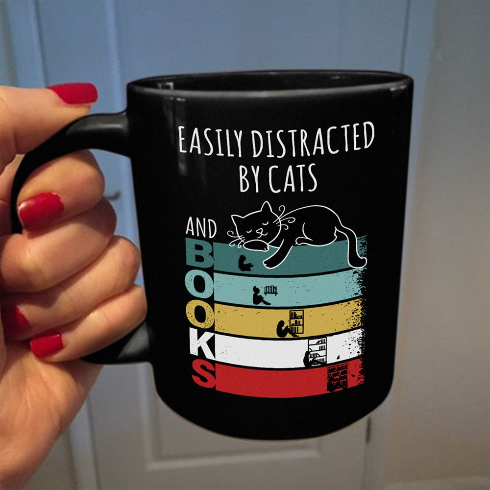 Easily Distracted By Cats And Books Mug, Book Lover Gift, Cat Lover Gift