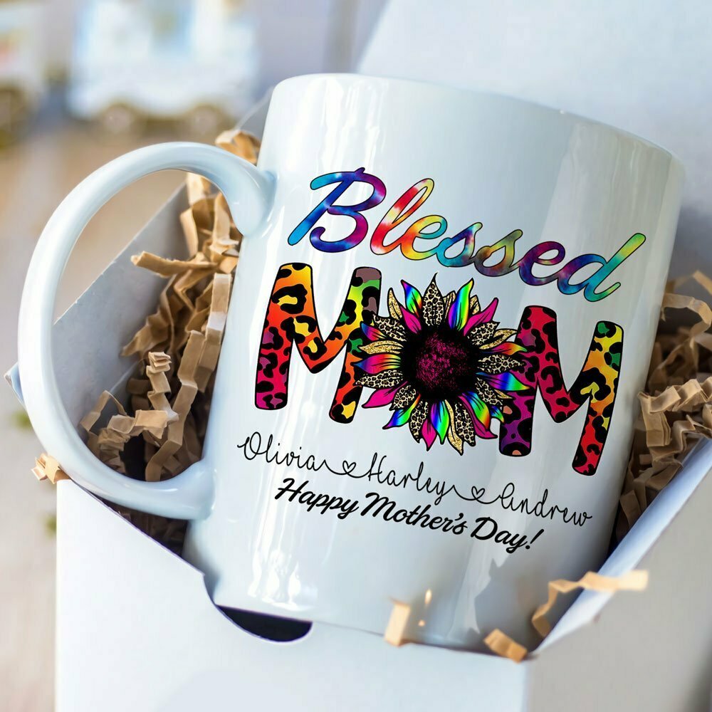 Blessed Mom Tie Dye Mother's Day Mugs Personalized Gift For Mom