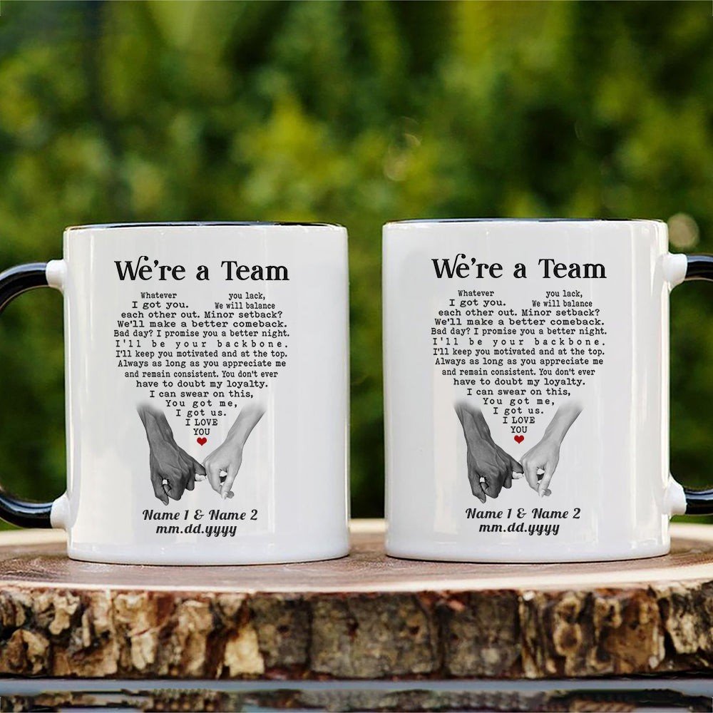 Personalized We Are A Team 2 Pinky Swear Accent Mug Gift For Couple