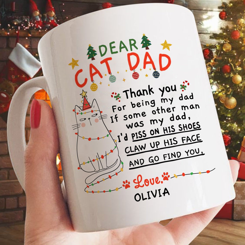 Personalized Christmas Gift For Cat Dad Mug, Cat Dad Gift, Thank You For Being My Dad, Cat Lover Gift