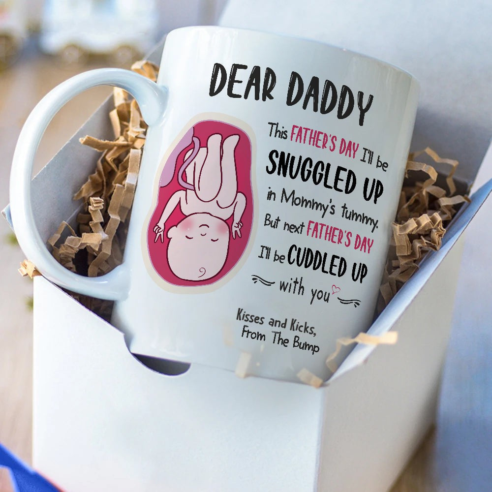 Dad From The Bump Snuggled Up In Mommy's Tummy Cute Father's Day Mug