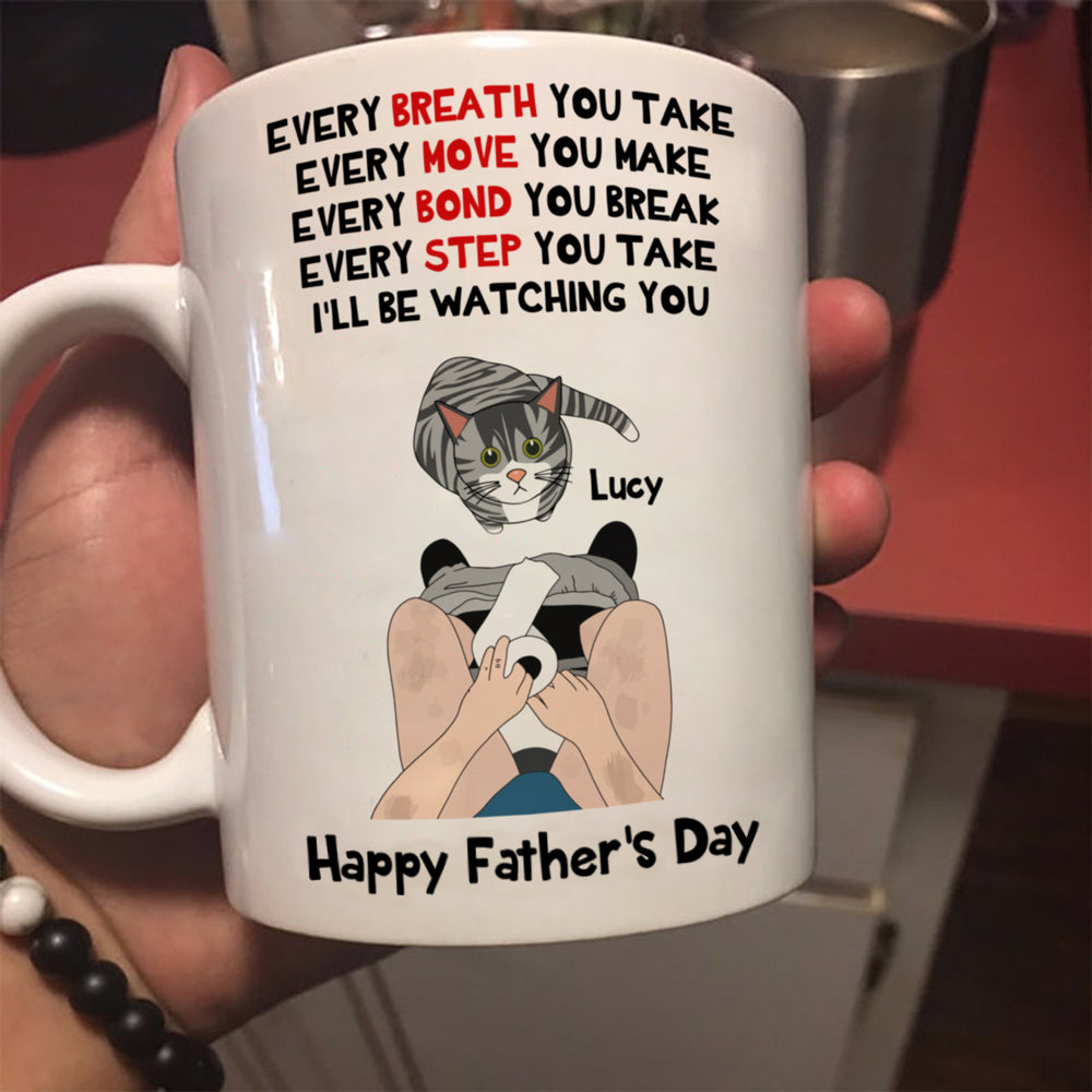 Personalized Gift For Cat Dad Cat In Toilet Happy Father's Day Mug