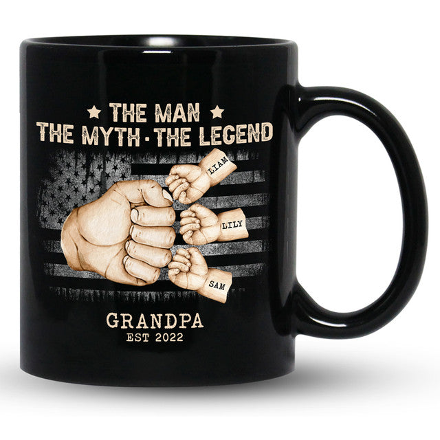 Grandpa With Grandkids Names The Man Myth Legend Personalized Cool Mug