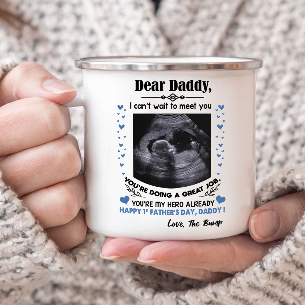 1st Father's Day Expecting Dad You're My Hero Personalized Camper Mug