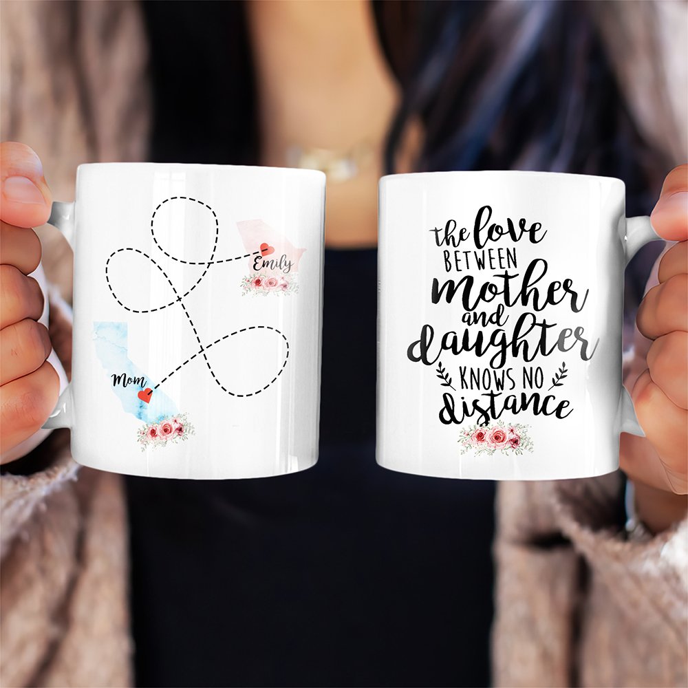 Personalized Mom And Daughter Distance States Mug