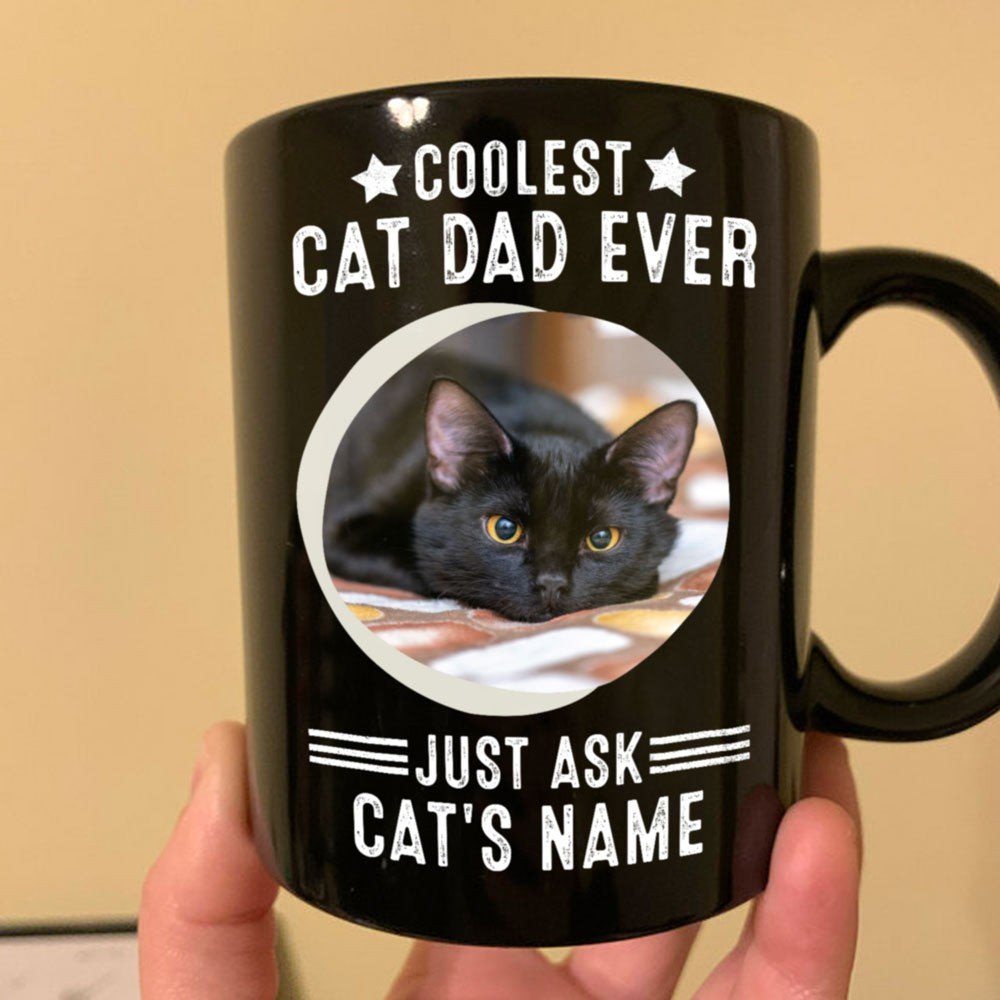 Personalized Gift For Cat Dad Black Mug Coolest Cat Dad Ever