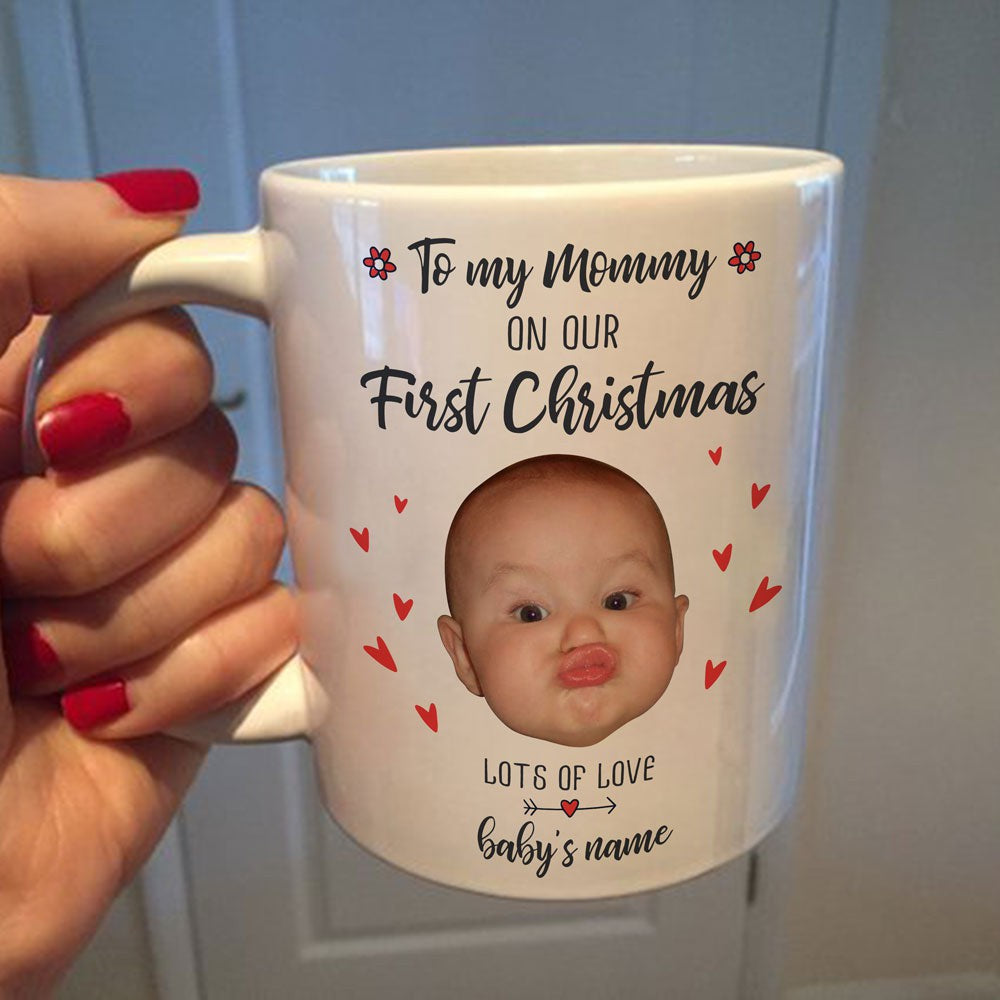 Our First Christmas Baby Face Mugs Personalized Gift For New Mom