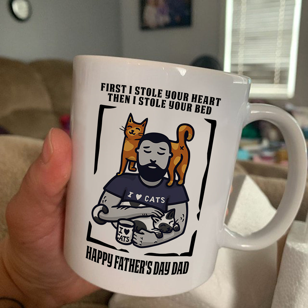 For Cat Dad I Stole Your Heart Then I Stole Your Bed Personalized Mug