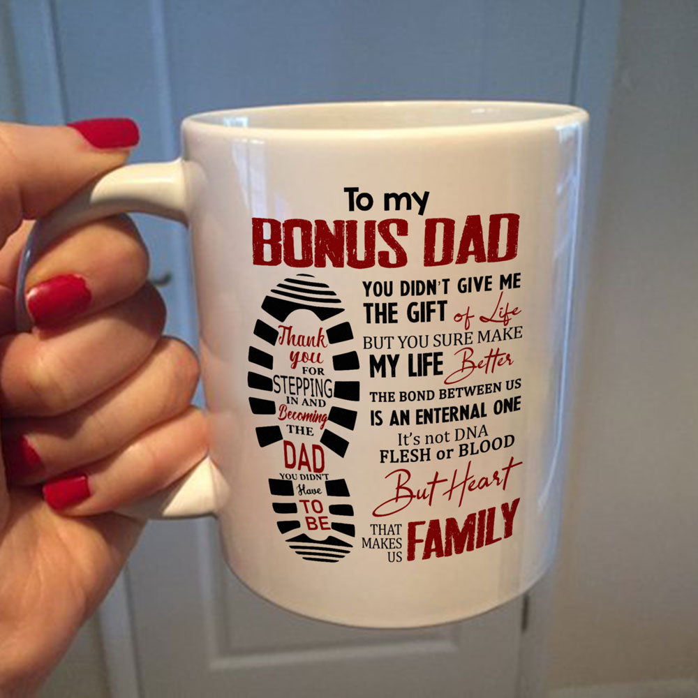 To My Bonus Dad Foot Print Mug Gift For Stepdad